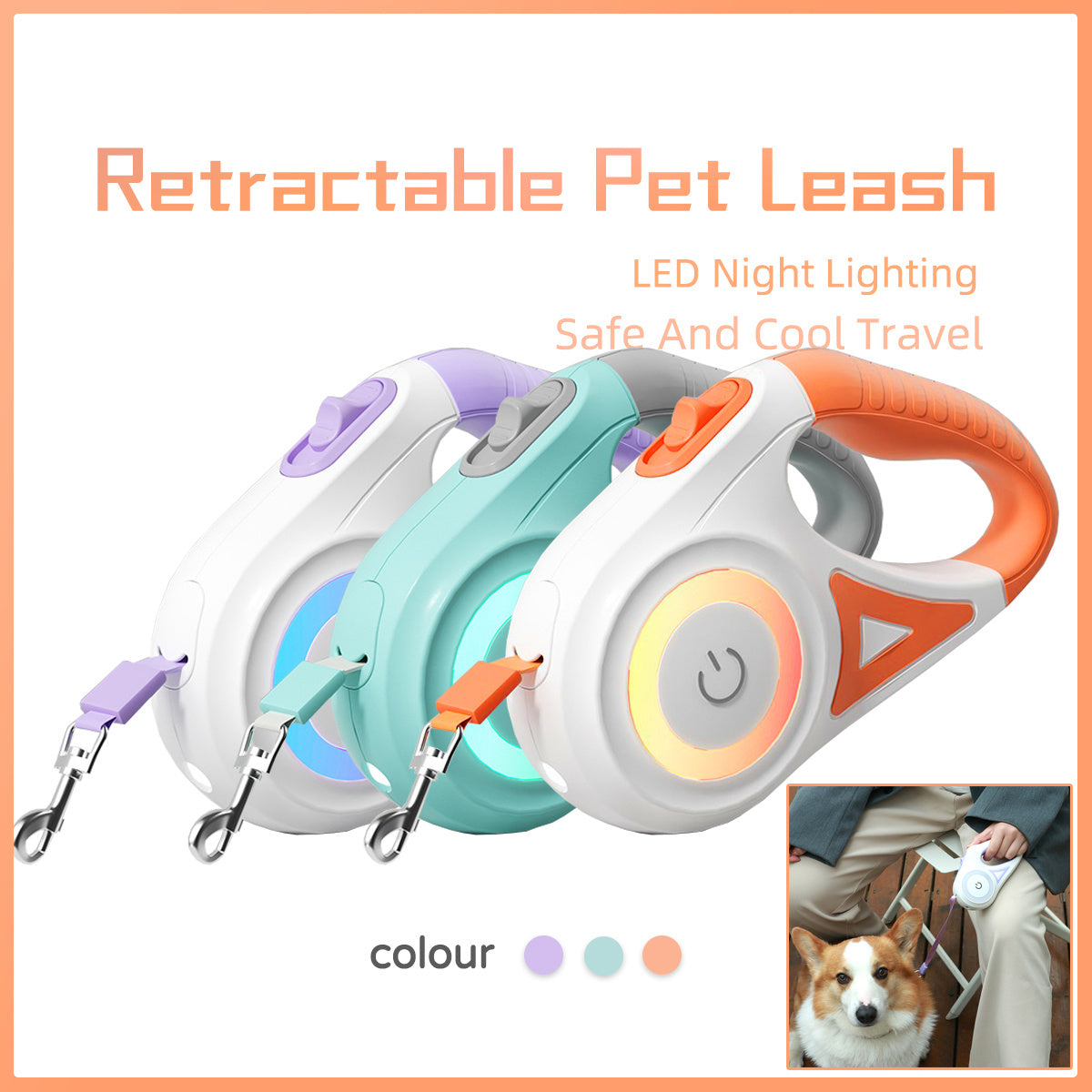Dog Leash Retractable Leash And Dog Collar Spotlight Automatic Pet Dog Cat Traction Rope For Small Medium Dogs Pet Product.
