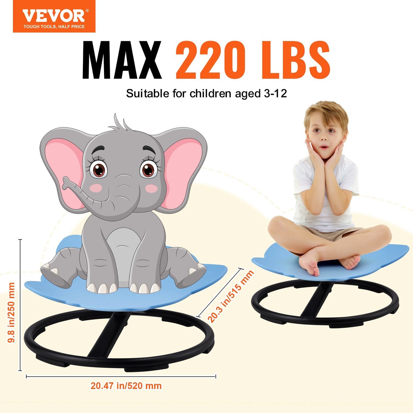 Elephant Kids Swivel Chair, 220 LBS Capacity, 360 Spinning Chair, Autistic Kids Sensory Toy Chair