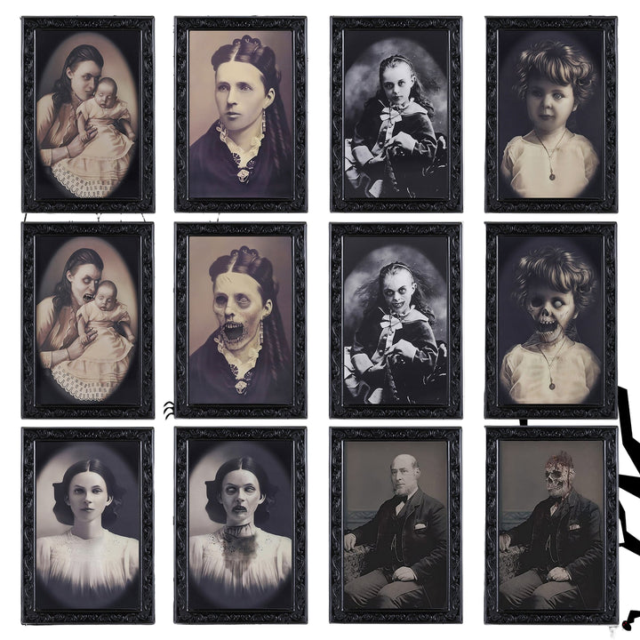 Collection of vintage-style portraits in black frames on a white background