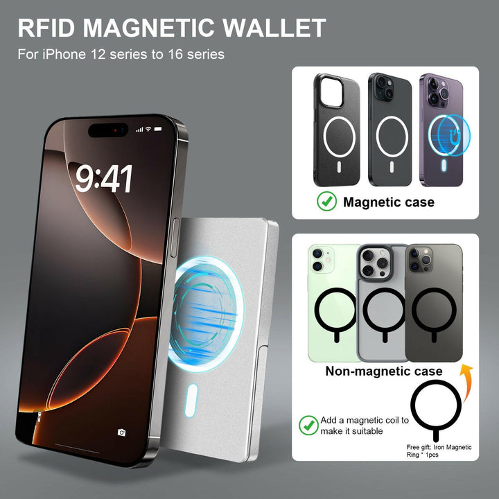 RFID Blocking Wallet Minimalist Slim Card Holder for Magsafe with Adjustable Stand, Metal Pop Up Magnetic Wallet  for Men TOYFID.