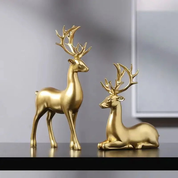 Deer Statue Standing and Sitting Resin Sculpture Reindeer Figurine Ornaments Stag Accents for Home Entrance Mantle Table Decor