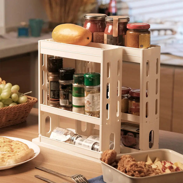 Kitchen Storage Holder Jars Spice Rack,90 Degree Swivel Item Storage Rack, 2 tier storage and organizer rack
