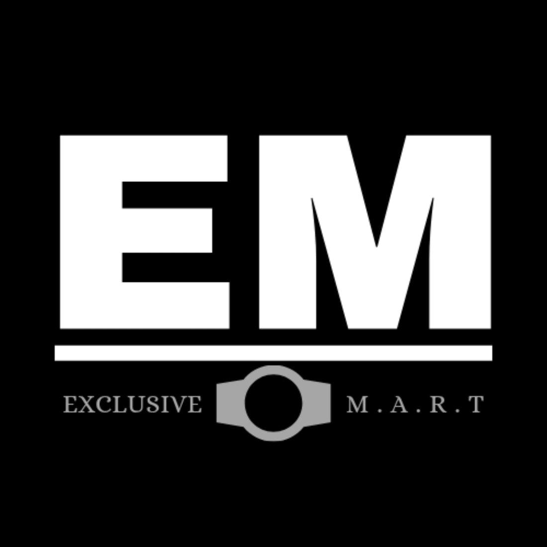 Black background with white text 'EM' and 'EXCLUSIVE M.A.R.T'.