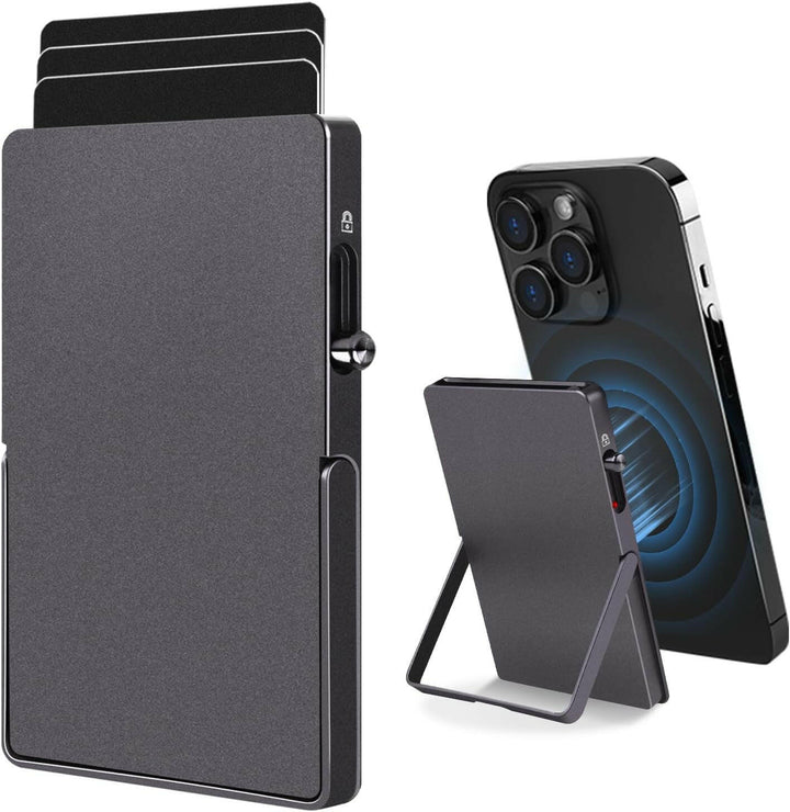 RFID Blocking Wallet Minimalist Slim Card Holder for Magsafe with Adjustable Stand, Metal Pop Up Magnetic Wallet  for Men TOYFID.