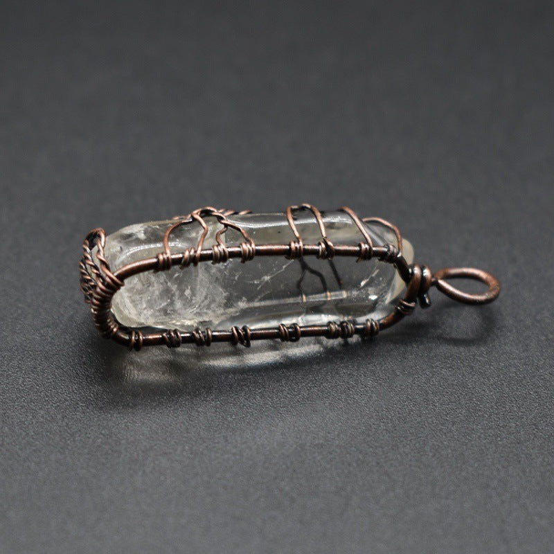 Hot Selling Stone Crystal Pillar Tree Of Life Pendant Ins Fashion Necklace.