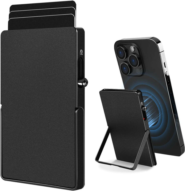 RFID Blocking Wallet Minimalist Slim Card Holder for Magsafe with Adjustable Stand, Metal Pop Up Magnetic Wallet  for Men TOYFID.