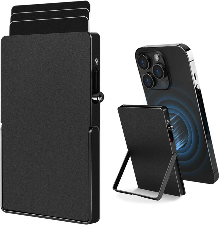 RFID Blocking Wallet Minimalist Slim Card Holder for Magsafe with Adjustable Stand, Metal Pop Up Magnetic Wallet  for Men TOYFID.