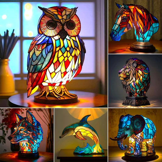 3D Colored Animal Light Desk Lamp Animal Series Decorative Night Light Animal Elephant Owl Cat Vintage Table Lamp Home Decoration.