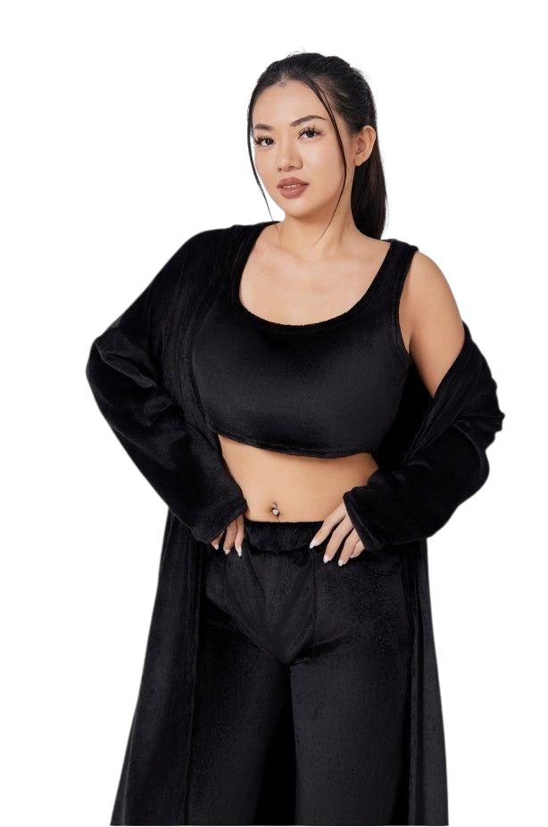 Cozy Pajama Set, 3 Piece Lounge Set, Cute Loungewear, Warm Suit Sets, Matching Set, Lounge Set, 3 Piece Pant Sets, Women Winter Dress