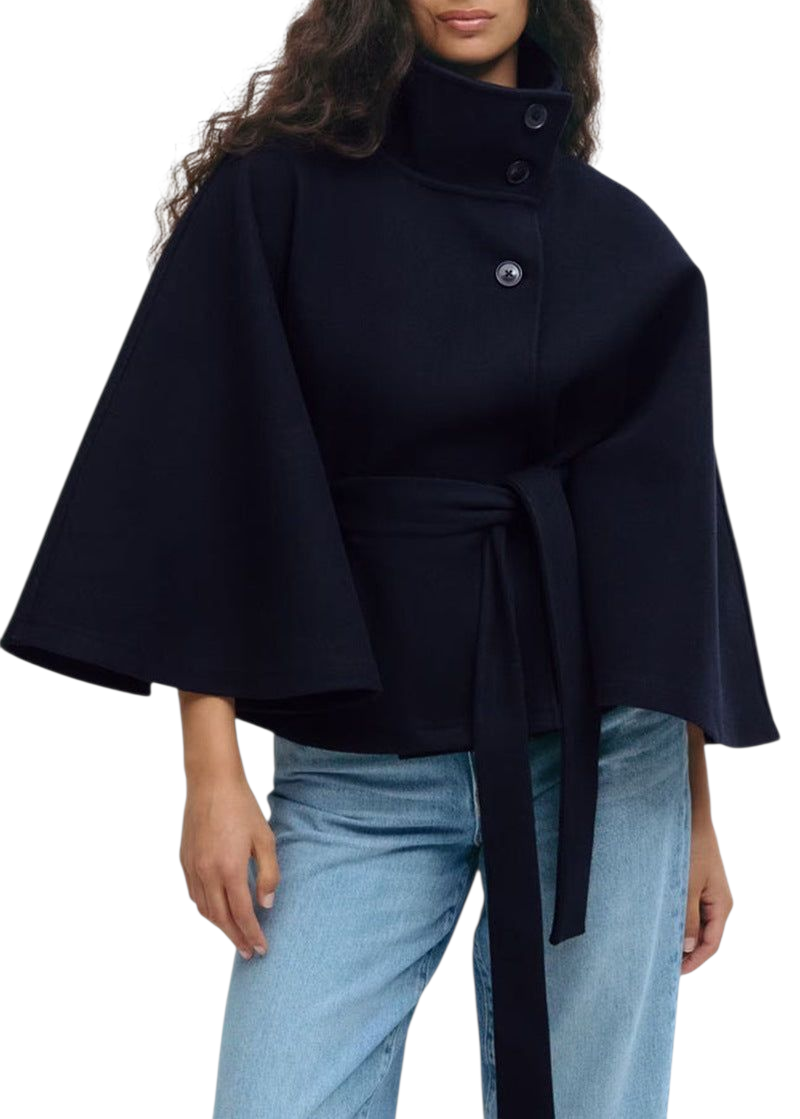 Winter High Neck Batwing Sleeve Coat With Belt Fashion Loose Elegant Button Top Trench Coat For Women Clothing