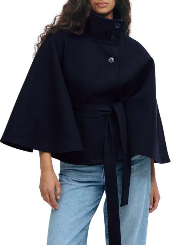 Winter Trench Coat - High Neck Belted Coat for Women